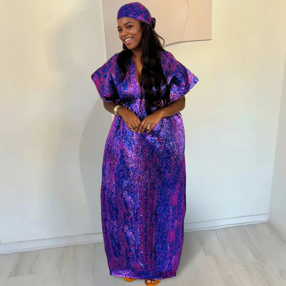 Muslim jacquard loose fitting long robe childrens plus size dress headscarf241017