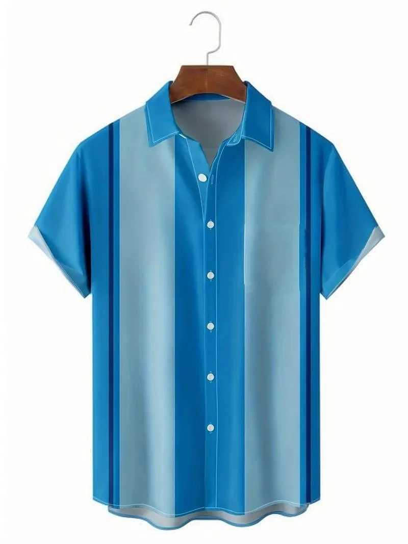 Vintage Mens Lapel Shirt Summer Casual Short Sleeve Tops Classic Striped Shirt Large Size Loose Mens Clothing Short Sleeve W250627