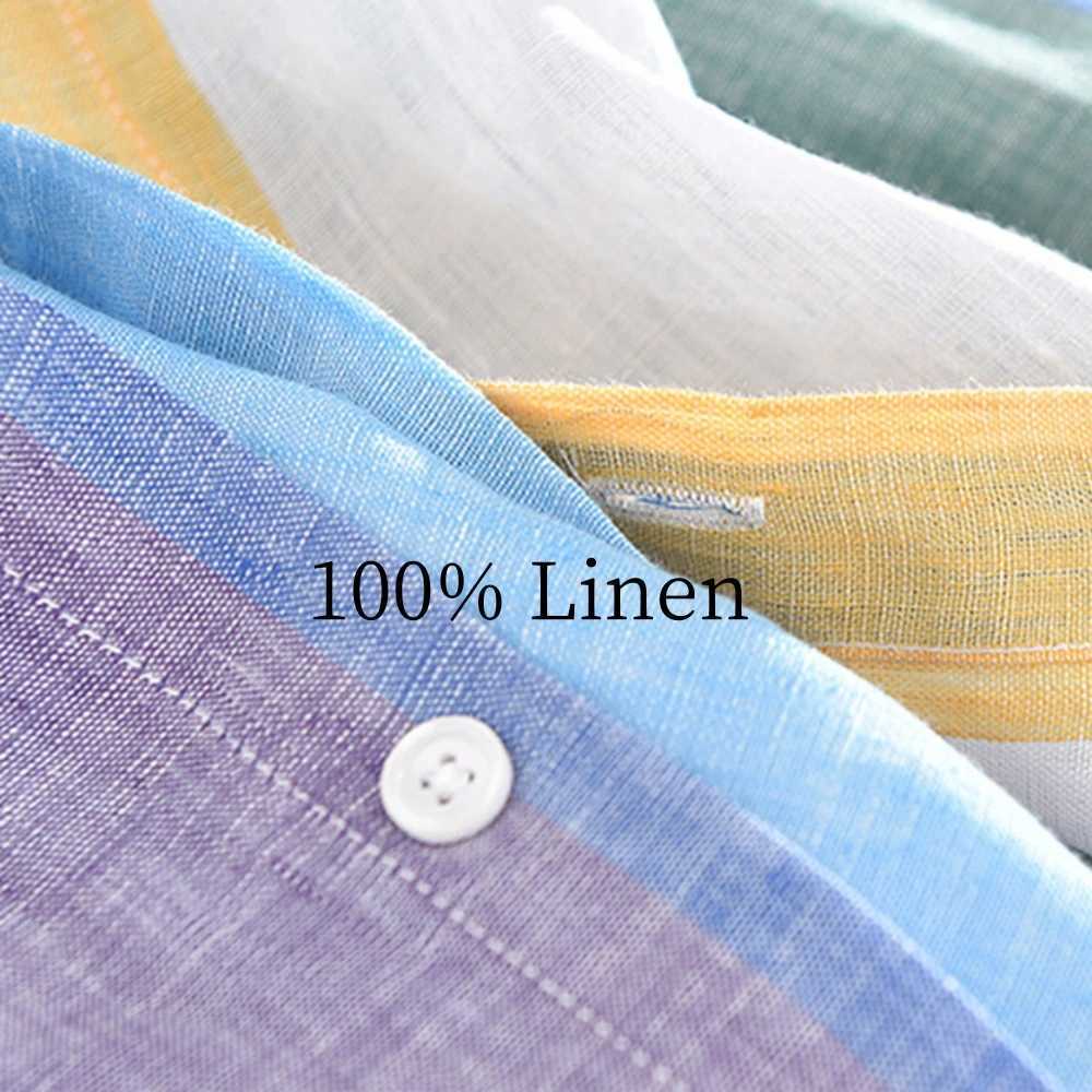 Summer Linen shirts for men Three-quarter sleeves striped mens Casual shirt Loose and breathable freshness Thin mens tops W250627