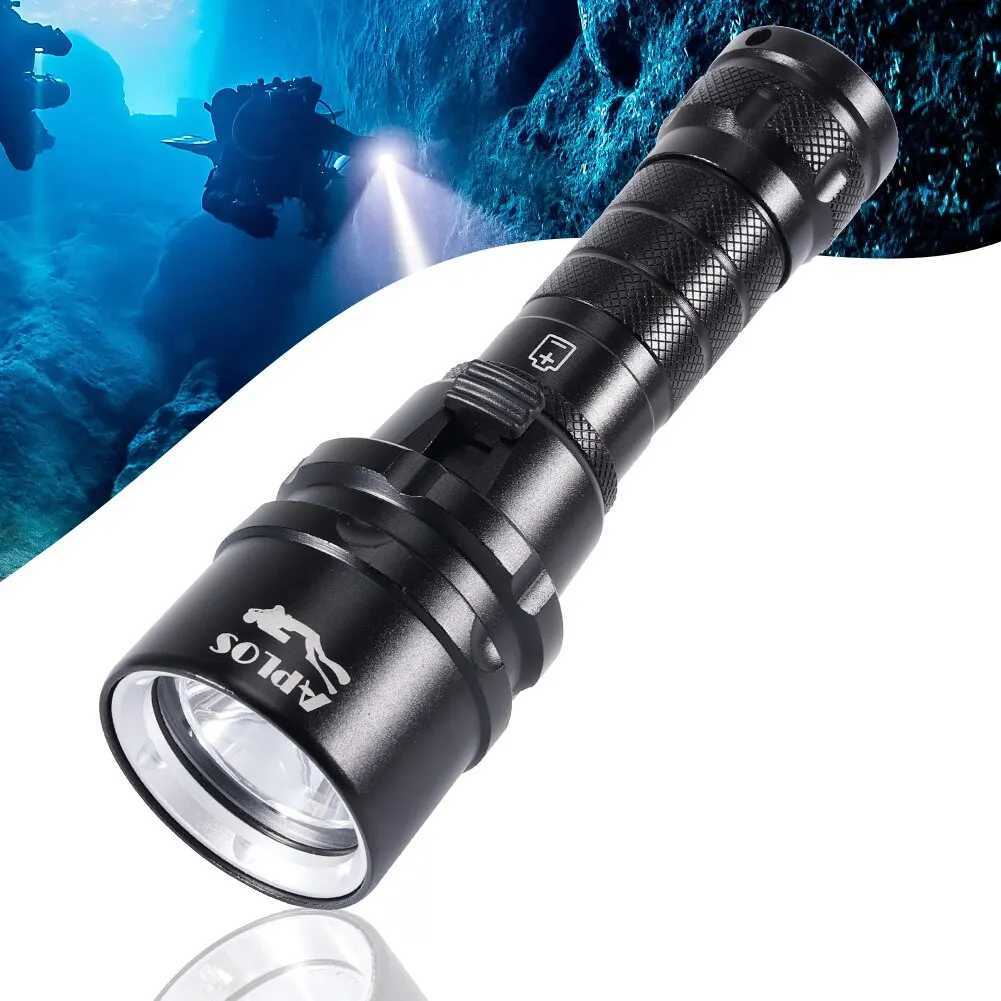 APLOS AP20 Dive Light 2000 Lumens Scuba Diving Flashlight IPX8 Waterproof Underwater Torch with Rechargeable Battery Charger W250701
