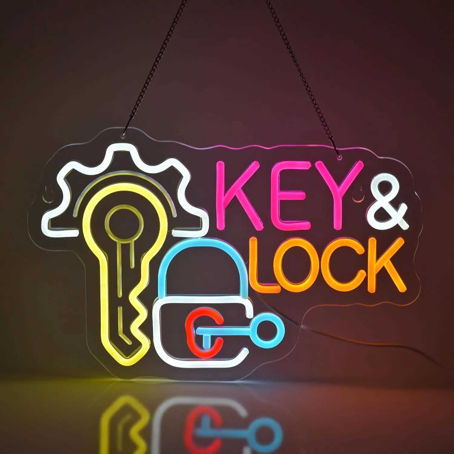 Key Lock Neon Sign Hanging Neon Light Wall Art Decor for Business Locksmith Shop Security Store Car Dealership Rental Home XJ250626