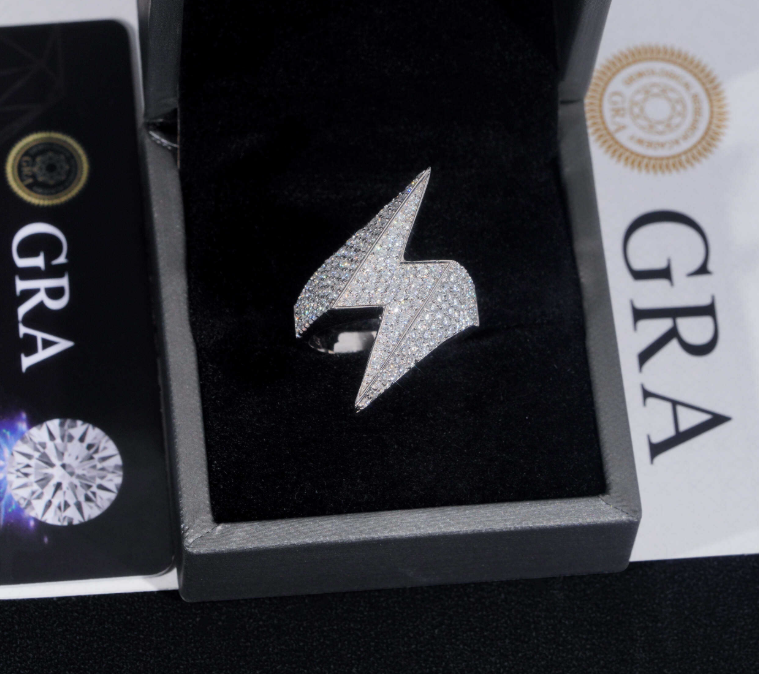 Fine Jewelry GRA Moissanite 925 Silver Iced Out Hip Hop Lighting Symbol Men's Rings
