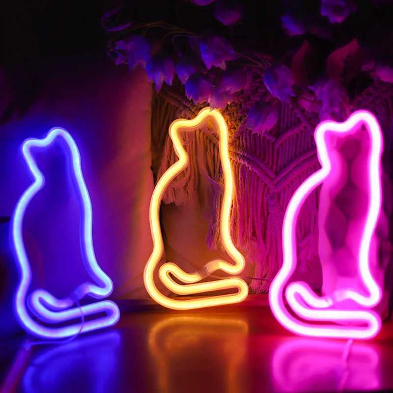 2025 New Cat LED Neon Sign USB/Battery Powered LED Light for Bedroom Room Decoration Gift Night Light Decoration Party Holiday XJ250626