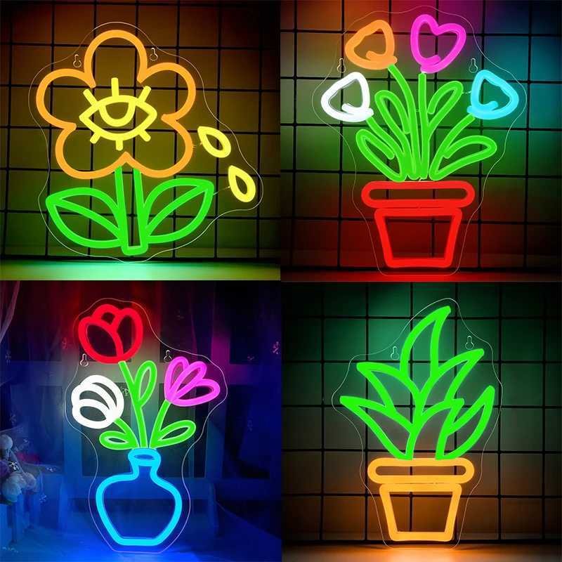 Flower Neon Sign for Wall Decor LED Neon Art Decorative Lights with USB Operated for Bedroom Baby RoomXJ250626