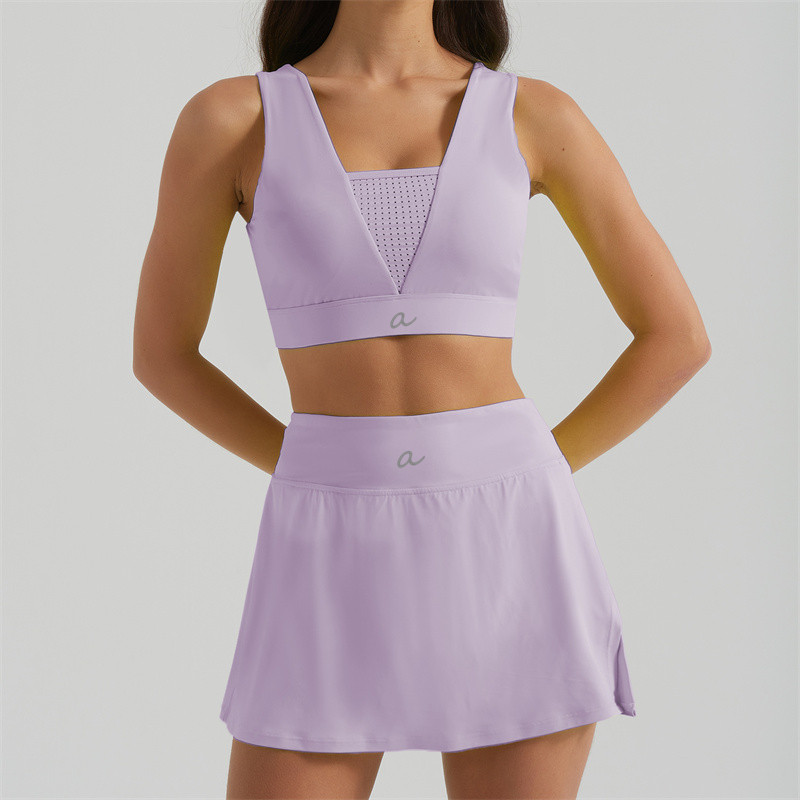 627KK Yoga Skirt Set Women Two Pieces Tank Tennis Skirts Suit Gym Sets V Neck Sports Two Piece Fitness Workout Sports Tracksuit BFA4020+BFS3020