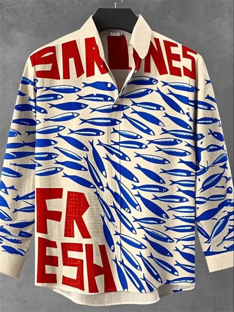 2025 New Retro Style Fish 3D Printed Mens Shirt Fashion Design Casual Linen Comfortable Fabric Button Long Sleeve Shirt W250627