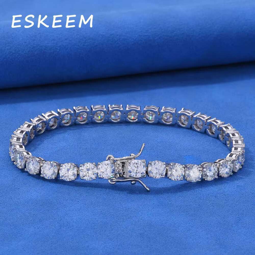 Eskeem Sparkling VVS Moissanite Tennis Chain 5mm Bracelet 925 Silver Gold Rose Gold Plated Iced Out Jewelry Gift for Women