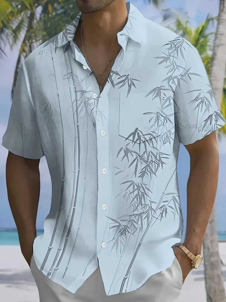 Mens Short-sleeved Shirt With Black And White Gradient Beach Print Single-breasted Shirt For Beach Vacation And Casual Wear W250627