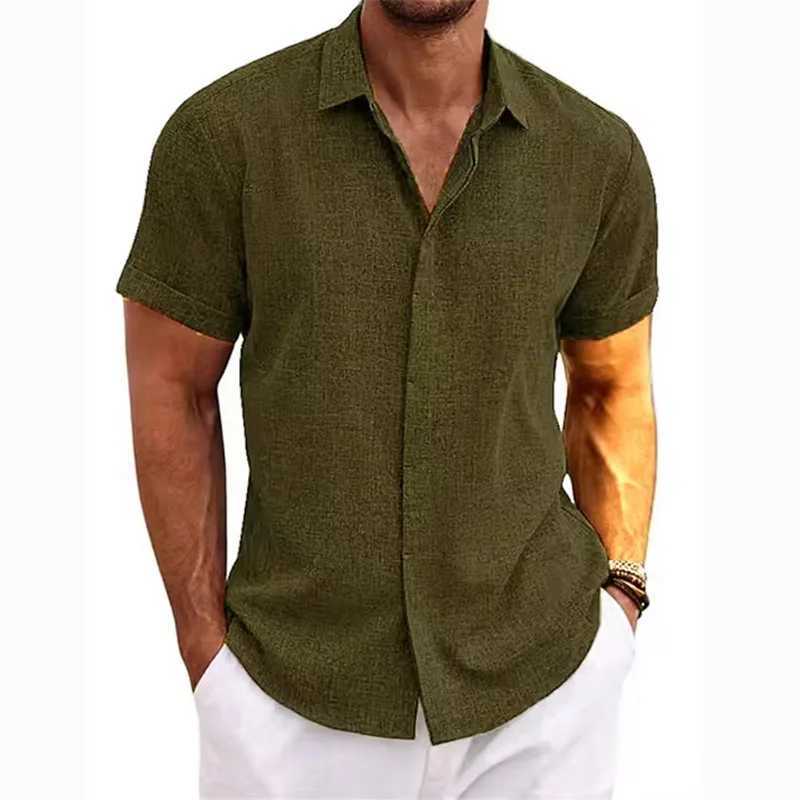 Mens Linen Short-sleeved T-shirt Loose Sweatshirt Solid Color Short-sleeved Cotton Linen Shirt Beach Large Size Shirt W250627