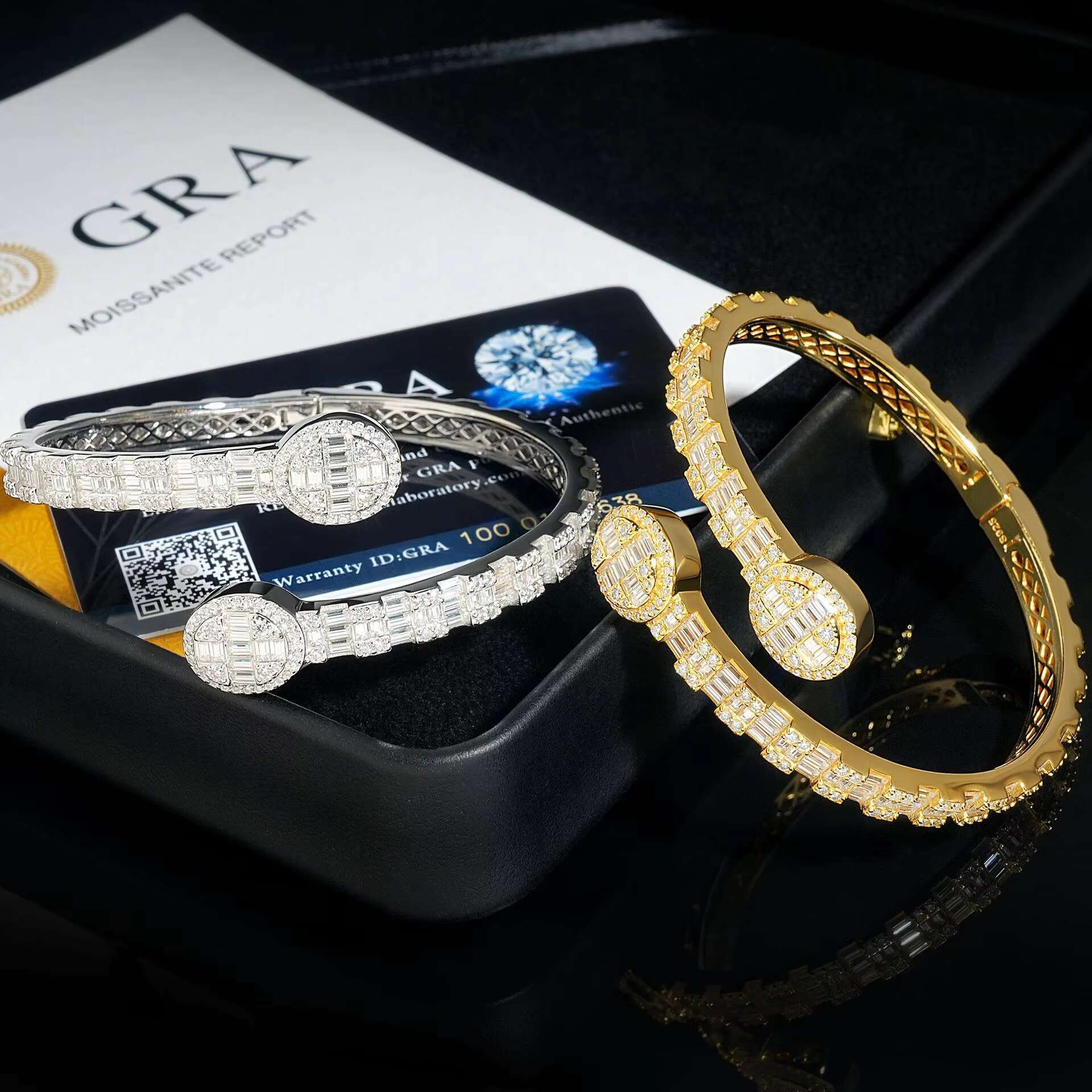 Hot Sale Hip Hop 925 Sterling Silver Fine Jewelry Iced Out Vvs Moissanite Baguette Diamond Bracelet Bangle