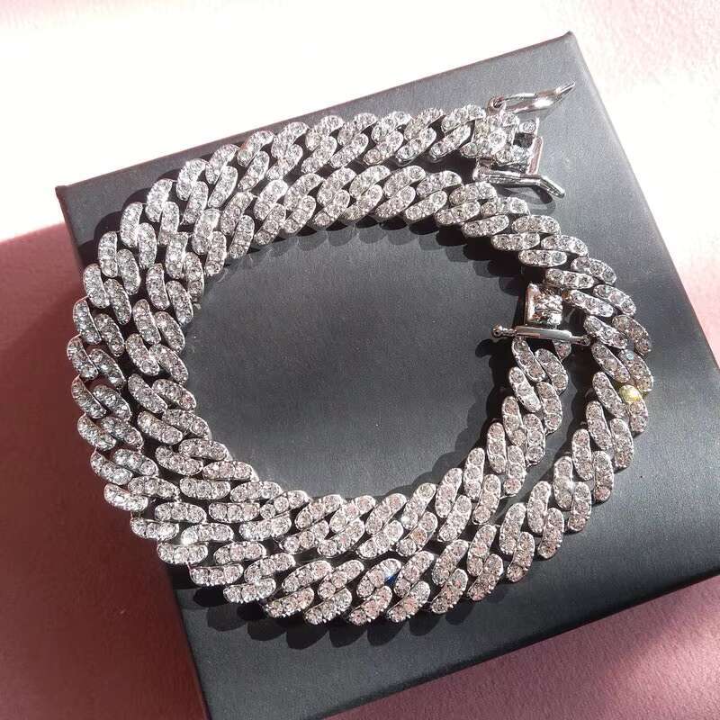 14MM Bling 14k Gold Plated Iced Out Diamond Hip Hop Jewelry VVS Moissanite Necklace Women Cuban Necklace Men Cuban Link Chain