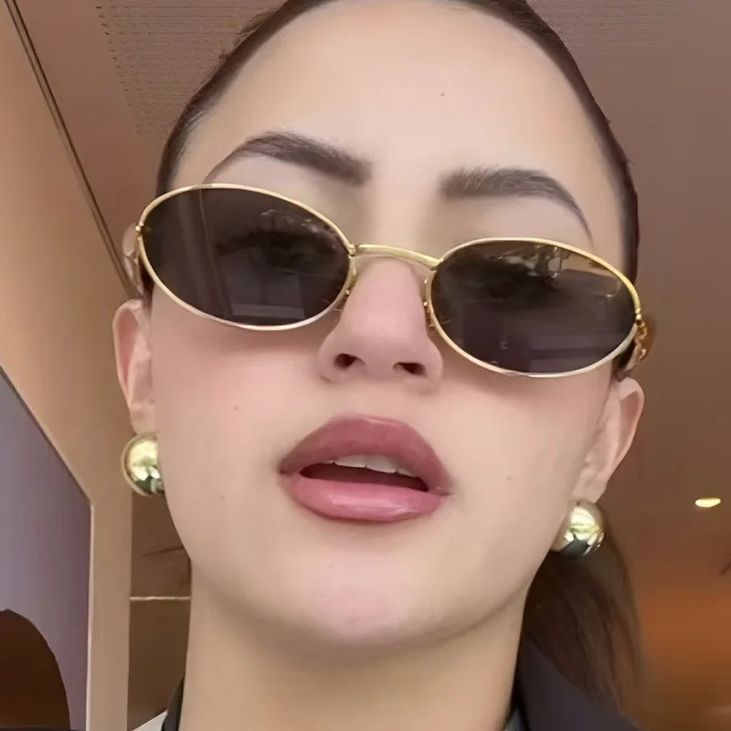 Classic Y2K Oval Small Frame Sunglasses Women Trendy Metal Round Sun Glasses For Ladies Fashion Driving Shades 250626