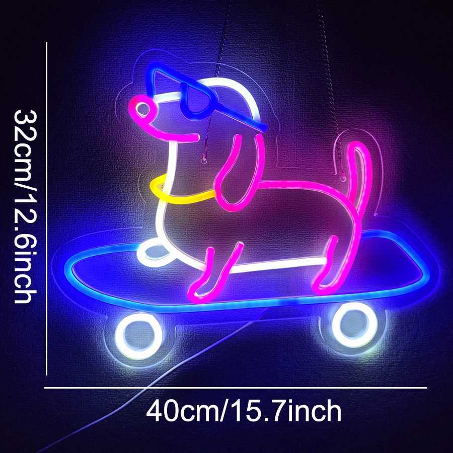 Skateboard Dog Neon Sign Cute Glasses Dog LED Neon Light Dimmable Animal Light Up Sign for Bedroom Decor Pet Shop Art Wall Decor XJ250626