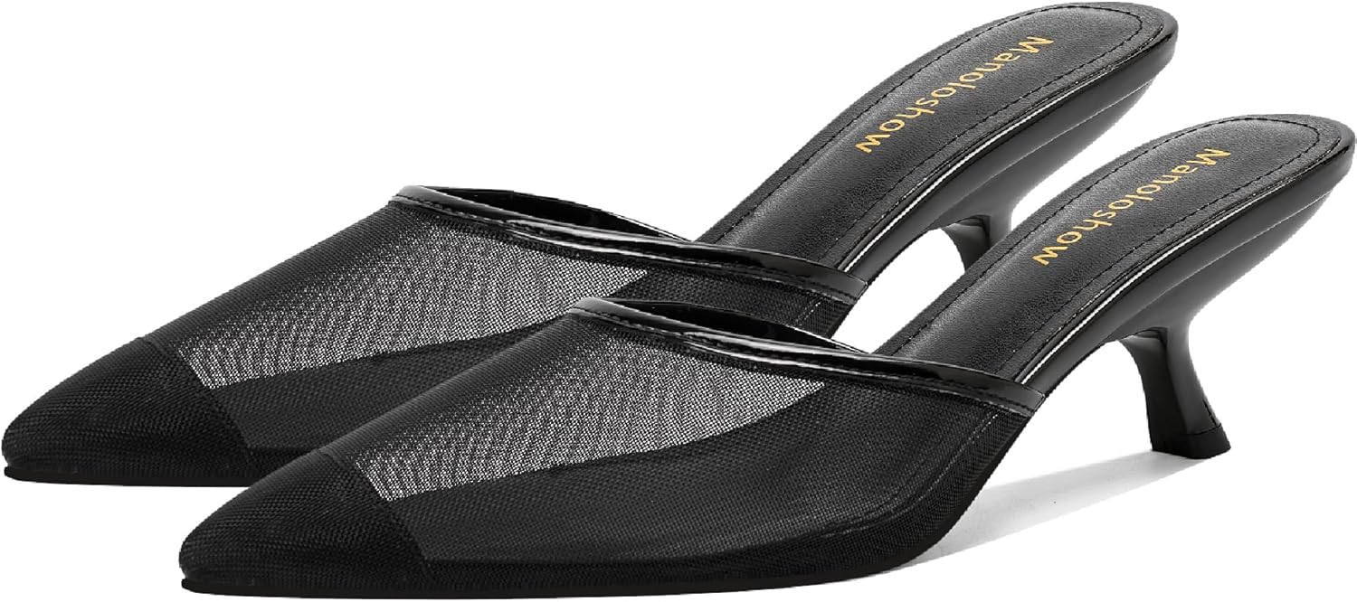 Lanjia Mesh Backless Mules Pumps Comfy Slippers Evening Dress Sandals Pointed Toe Women Shoes Detail In Heels Af A C