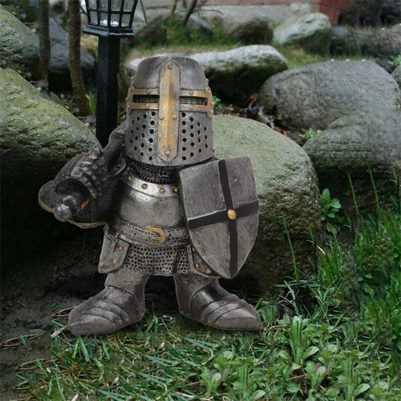 Knight Garden Statue Guard Cross Templar Dwarf Guard Armor Samurai Miniature European Knight Resin Garden Decoration X250627