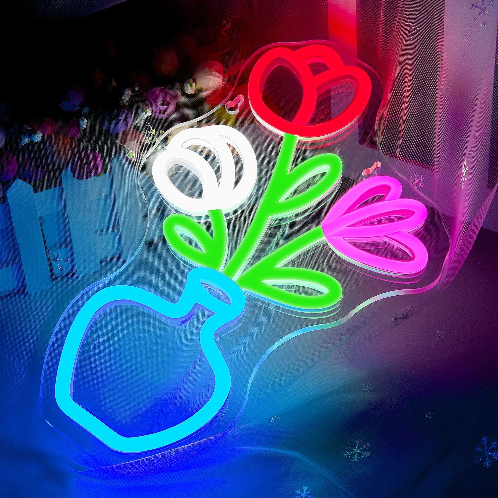 Flower Neon Sign for Wall Decor LED Neon Art Decorative Lights with USB Operated for Bedroom Baby RoomXJ250626
