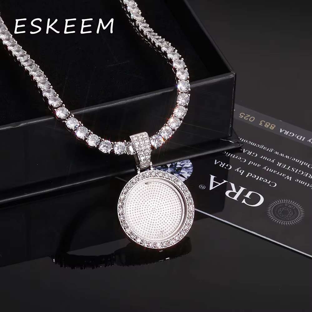 Fine Jewelry 25mm Moissanite Photo Pendant 925 Sterling Silver Custom Circle Pendant Birthday Gift for Children Tariff Free