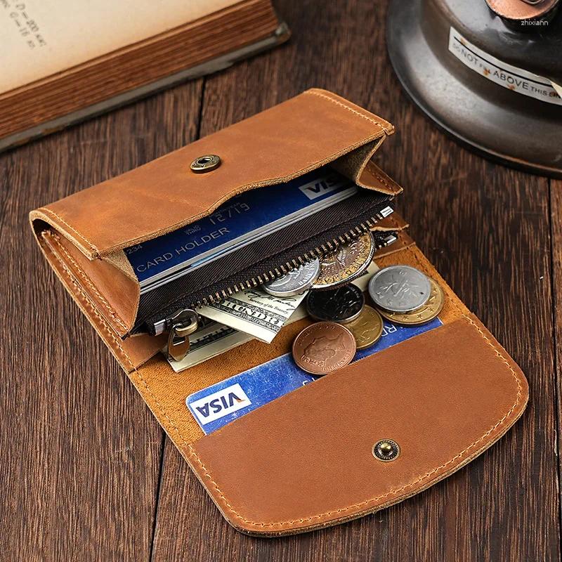Card Holders Vintage Holder Men Genuine Leather Small Wallet Money Bag ID Case Mini Purse For Male Tarjetero