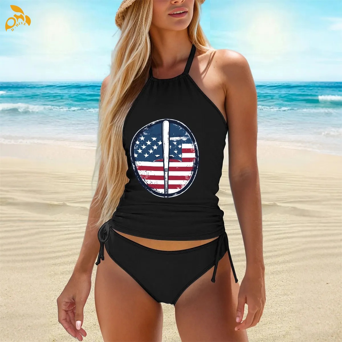 free shipping of customized fashionable Ladies' two-piece swimsuit set - American heat transfer DTF with exquisite patterns from US
