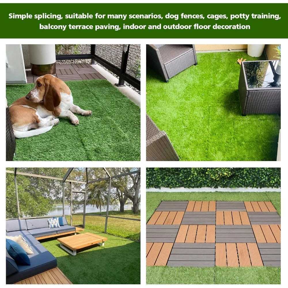 Outdoor Artificial Grass Turf Squares 9 Pack 12x12 Fake Grass Mat for Balcony Patio Deck Flooring Decor Pets Dog Pee Pad X250627