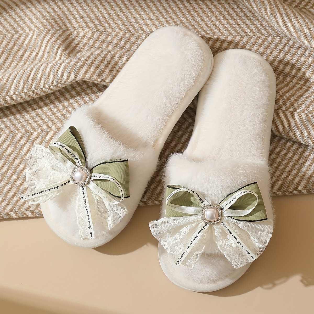 Slip-On Slippers All-Season Indoor EVA Soft Fabric Upper Lightweight Cushioned Insole, Suitable Home, Leisure, Elegant White Pink Accents - Easy Care 