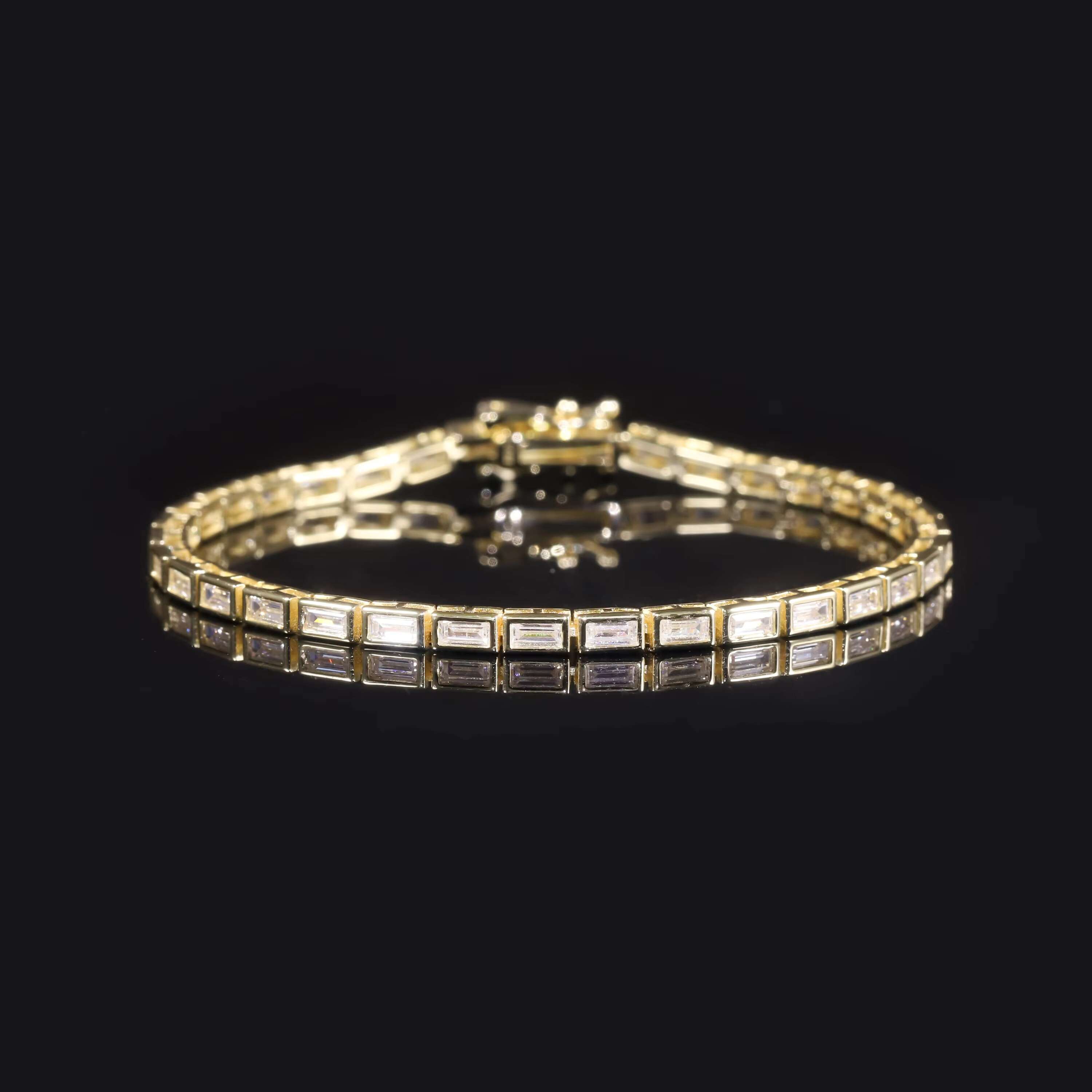 Factory Direct Sales Trendy PT950 14K Yellow Gold Bezel Setting Baguette Cut Lab Grown Diamond Tennis Bracelets with Certificate