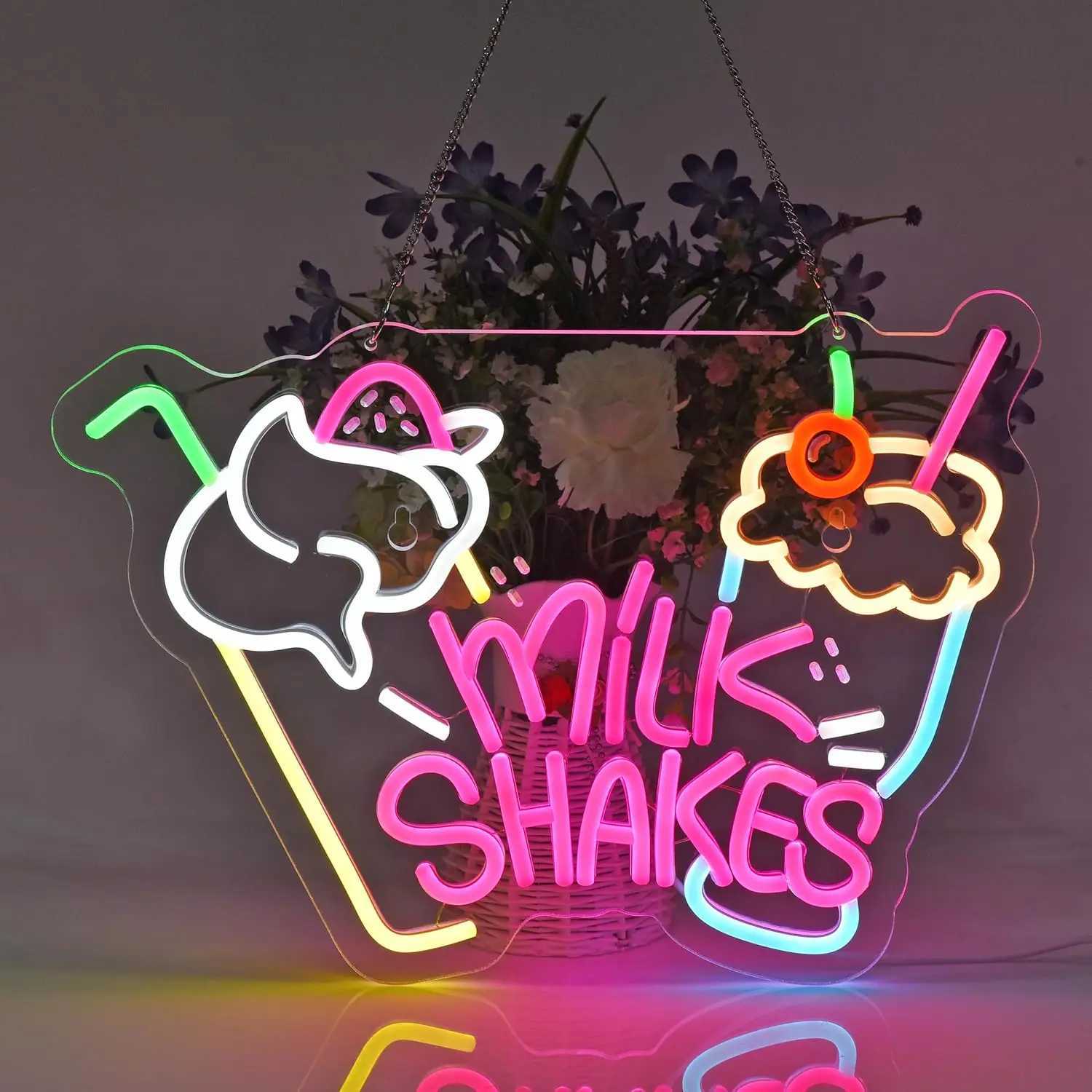 Milk Shakes Neon Sign LED Neon Lights Sign for Wall Art Decor for Food Drink Ice Cream Shop Frozen Yogurt Bar Bubble Tea StoreXJ250626