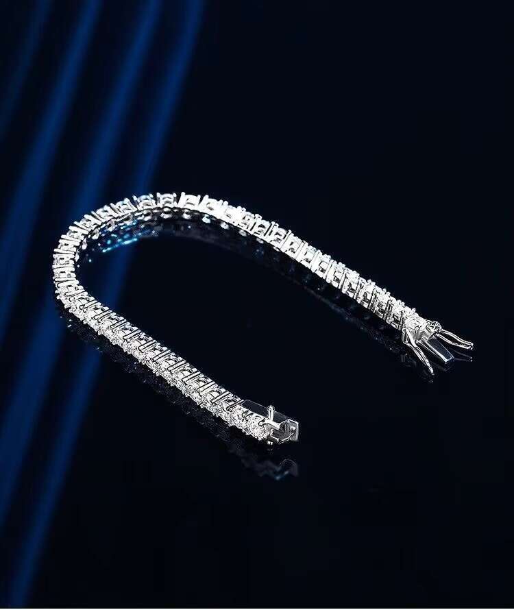 925 Sterling Silver Tennis Chain Bracelet for Women Men 4mm D VVS1 Moissanite Gold Plated for Gift or Party