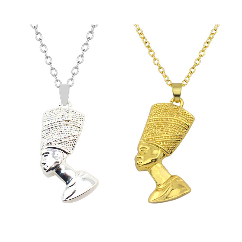 Necklace African Ancient Egyptian Queen Nefertiti Pendants For Women Hip Hop Men Gold Color Jewelry Accessories Large Size 240522