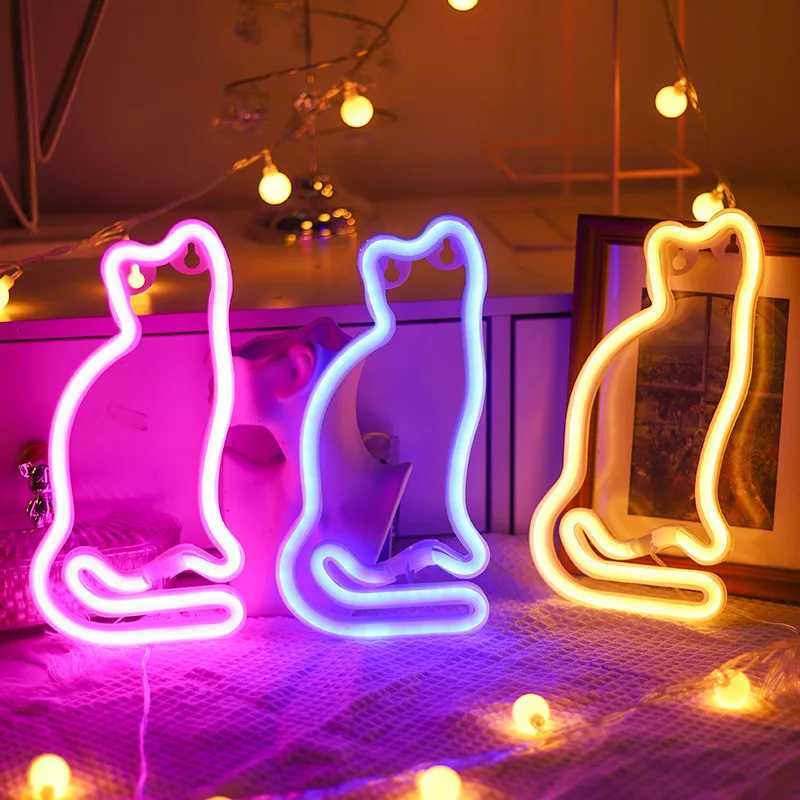 2025 New Cat LED Neon Sign USB/Battery Powered LED Light for Bedroom Room Decoration Gift Night Light Decoration Party Holiday XJ250626