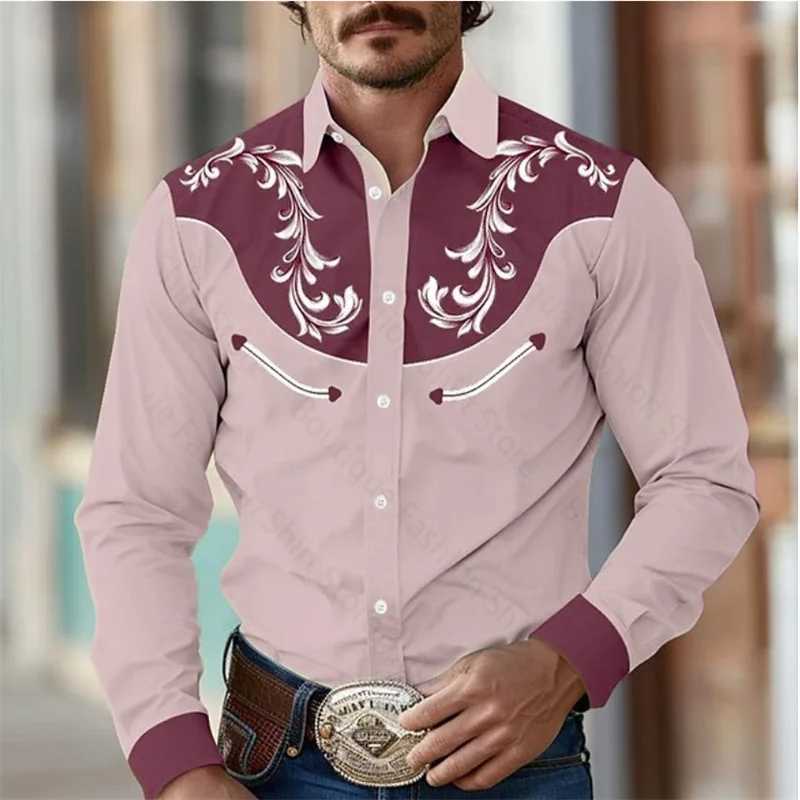 Floral Retro Western Mens Shirt Outdoor Street Casual Daily Spring and Summer Lapel Long Sleeve S-5XL Stretch Fabric Shirt W250627