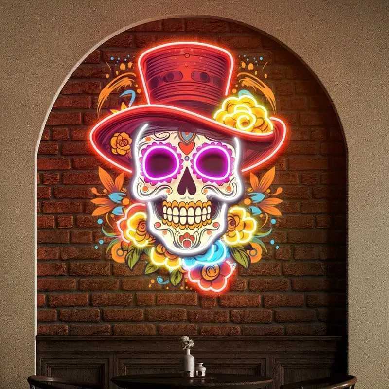 Skull UV Printed Neon Sign Dimmable LED Neon Sign Mexican Restaurant Artwork Business Coffee Home Beer Cafe Club Party Gift XJ250626