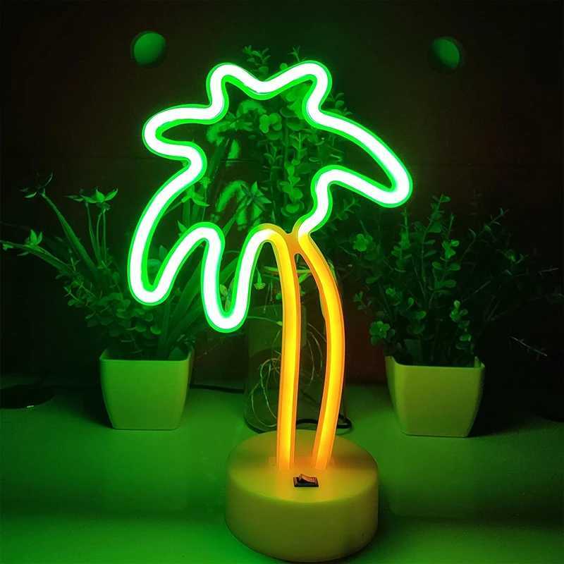 Coconut Palm Tree Neon Signs Light with Holder Base LED Table Lamp Battery/USB Powered Palm for Home Christmas Party Decoration XJ250626