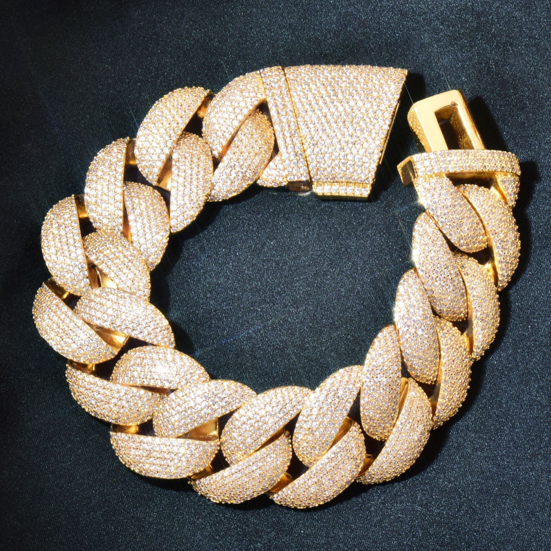 20mm Luxury VVS Moissanite Iced Out Hip Hop Crescent Cuban Chain Diagonal Clasp Bling Statement Necklace Passes the Diamond Tester