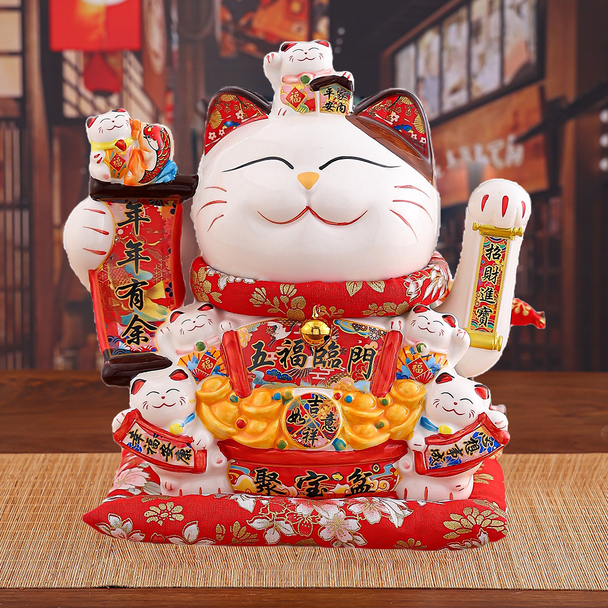 Lucky Cat Decorative Ornament with Automatic Hand-Wave for Office & Home Prosperity Symbol Wave-Shaking Fortune Feline Statuette