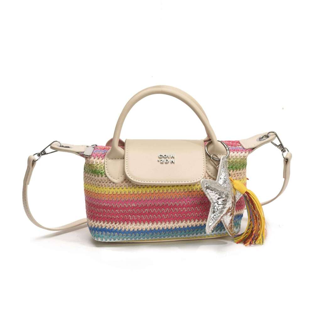 Designer Women's Bag Rainbow Grass Woven Women's Handbag New Fashionable Casual Dumpling Multi Functional Single Shoulder Crossbody Bag Ligh