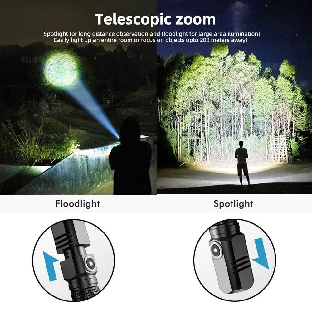 Mini Flashlight XHP50 LED USB C Rechargeable 16340 18650 Battery Flashlight 1500lm Powerful Torch Can Be Closed with One Click W250701