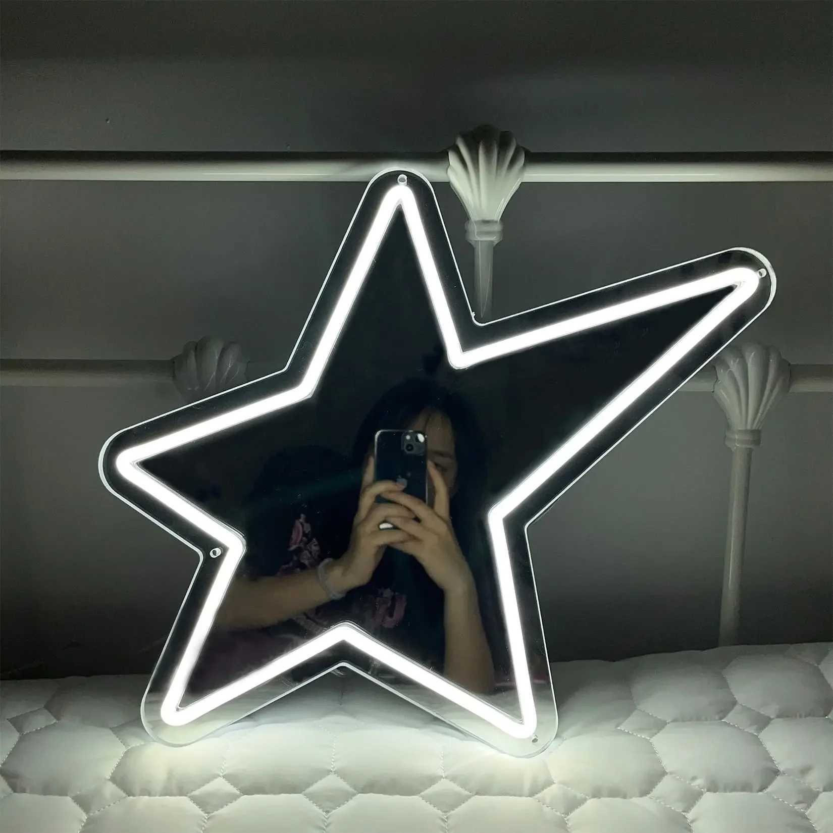 Star Mirror Neon Sign for Wall Decor USB LED Mirror Neon Light Sign Home Bedroom Game Girls Party Kids Room Decor Night Light XJ250626