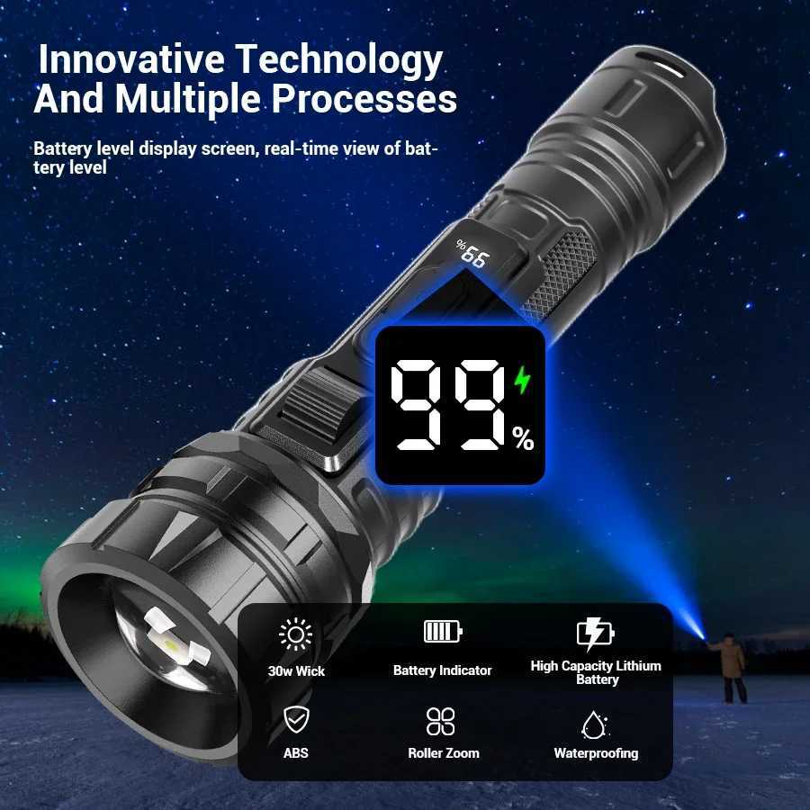 Powerful LED Camping Flashlight 18650 USB Rechargeable Zoom Torch with Side Light Outdoor Tactical Lamp 6 Modes Waterproof Lantern W250701