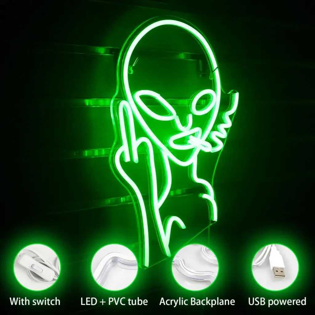 Ineonlife Neon Sign Light LED Fun Bar Party Restaurant Wall Decoration Smoking Alien Design Personality House Advertising Wall XJ250626