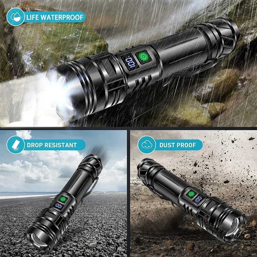 Rechargeable LED Flashlight Super Bright Portable Ultra Power Long Range Tactical Torch Lamp Outdoor Emergency Camping Lantern W250701