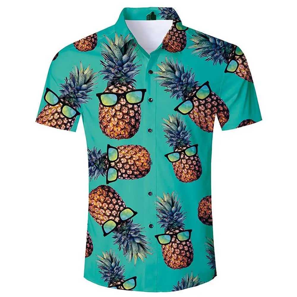 Funny Pineapple Shirts 3D Print Mens Beach Blouse Vocation Lapel Hawaiian Shirts Clothing Button Up W250627