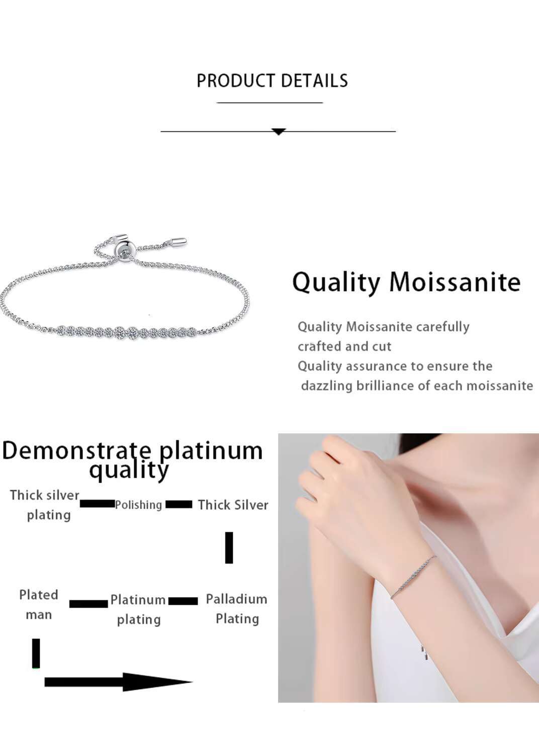 Factory Wholesale S925 Silver D Color 14 Tiny Moissanite High Quality Pass Diamond Tester Charm Moissanite Bracelet for Women