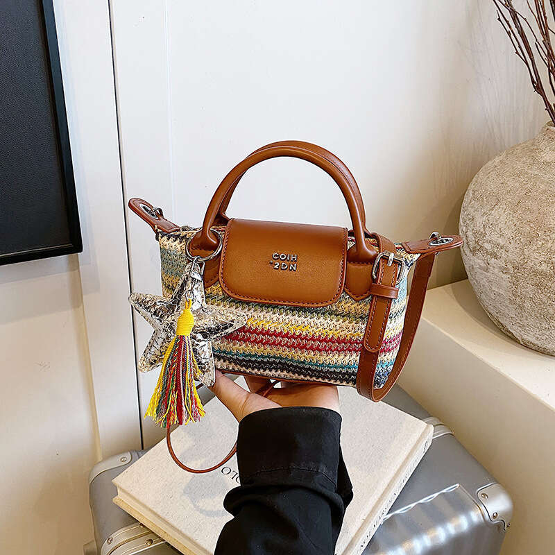 Designer Women's Bag Rainbow Grass Woven Women's Handbag New Fashionable Casual Dumpling Multi Functional Single Shoulder Crossbody Bag Ligh