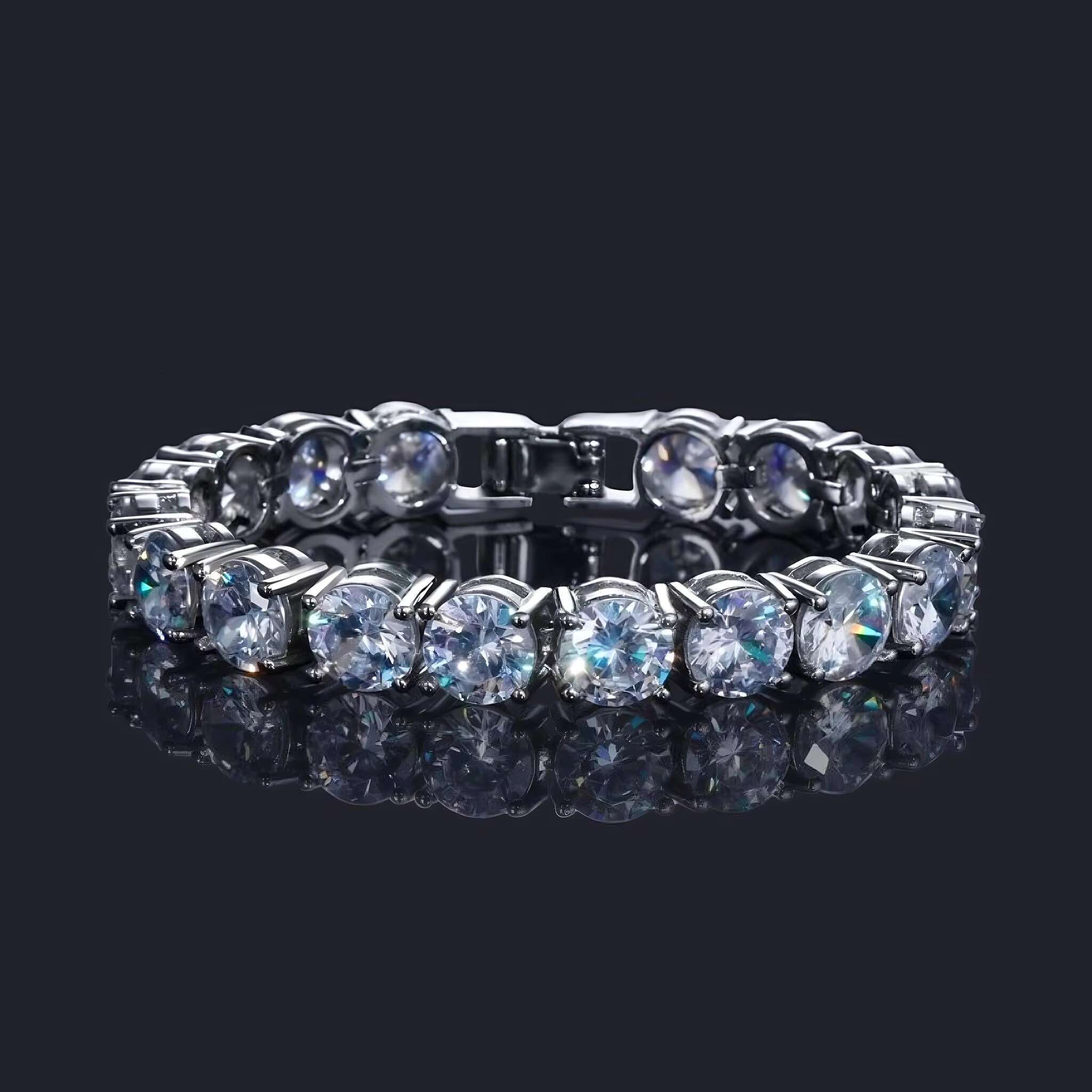 925 Sterling Silver Moissanite Tennis Bracelet VVS Round Cut Diamond Look Jewelry for Women Luxury Sparkling Gift
