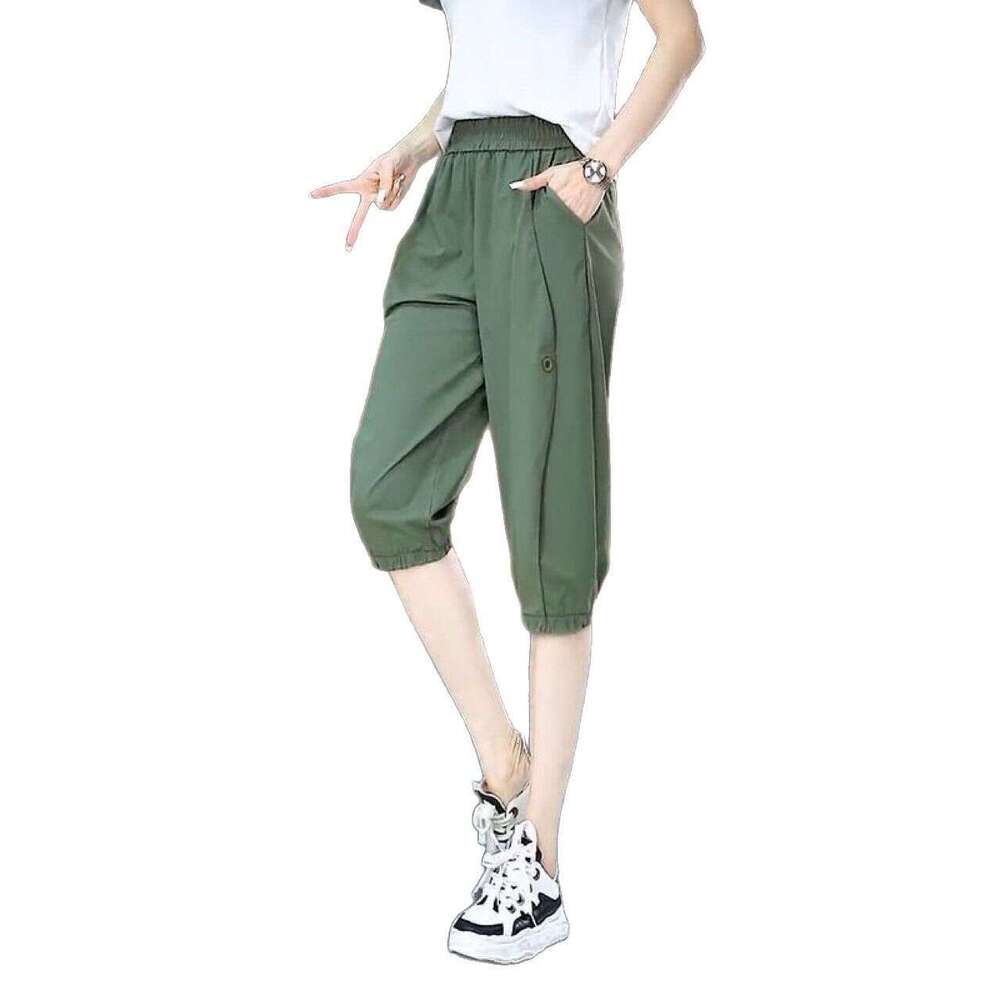 Clearance Sale Ice Silk Capri Pants for Women Summer Thin Casual Sports Quick-Dry Shorts Jogger Harem Mid-Length Pants