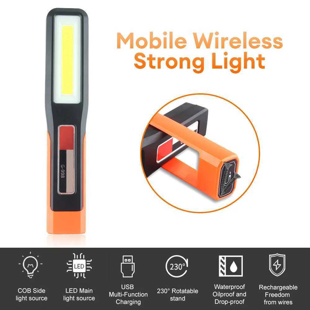 Powerful COB Work LED Light Car Garage Mechanic Lamp USB Rechargeable Flashlight Magnetic Torch Emergency Light Warning Light W250701