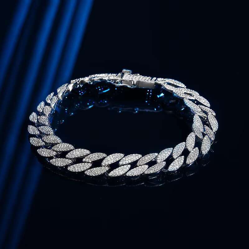 High-End European and American Exquisite s925 Sterling Silver Bracelet Hip Hop Cuban 5A Zircon Mens New bracelet