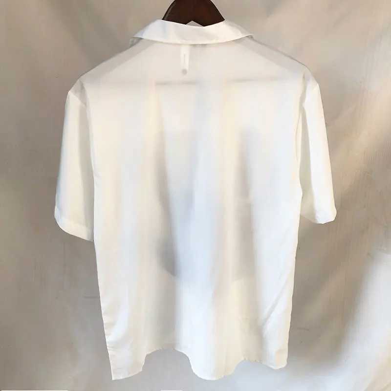 2023 Blue Hand Print Pattern Shirt Short Sleeve Casual Men Shirt Streetwear Summer Camisa Masculina Color Contrast Black Shirt W250627