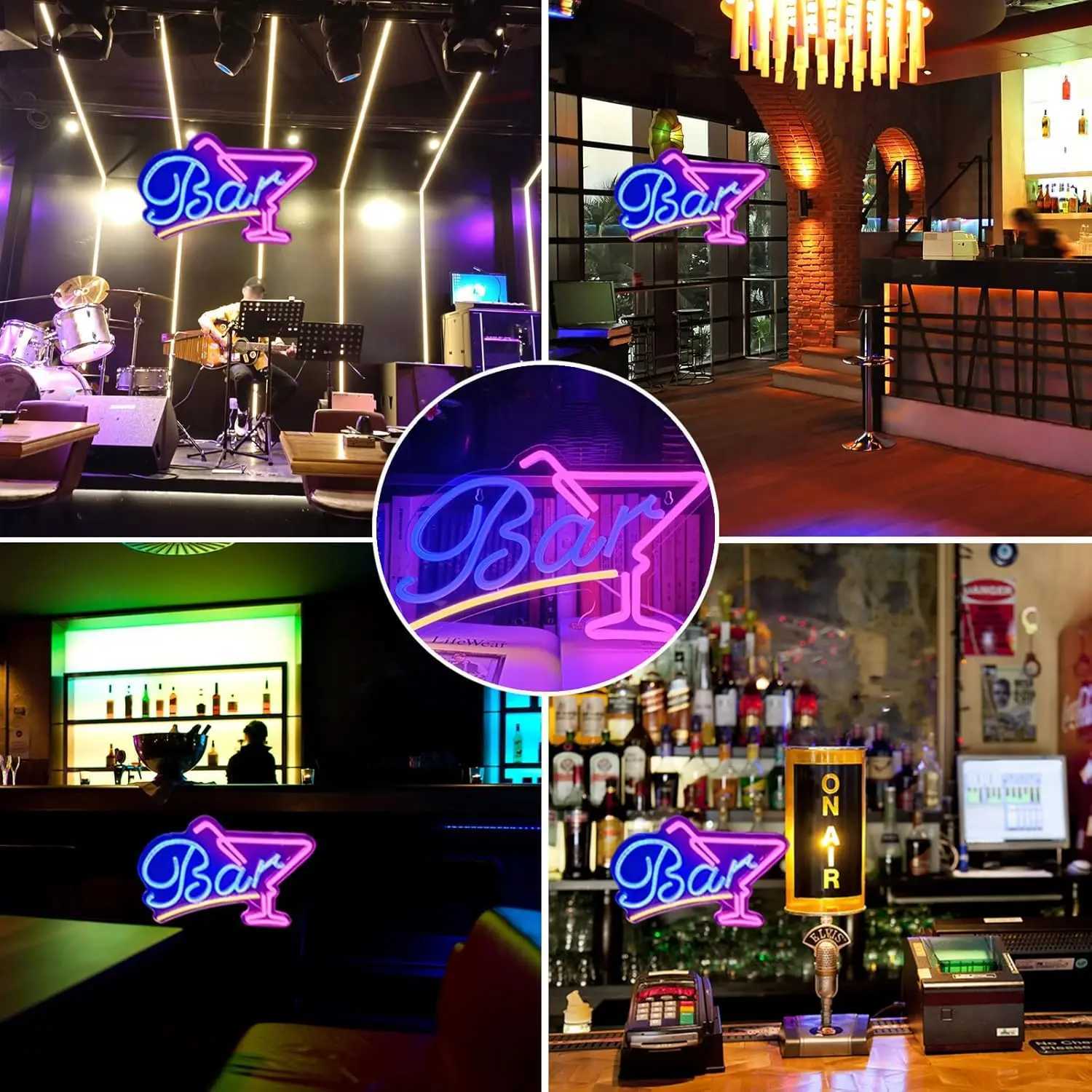 Bar Neon Sign LED Bar Sign Neon Light USB Powered 14.96x9.06 Inches Bar Decoration for Home Bistro Party Club Wall Decoration XJ250626